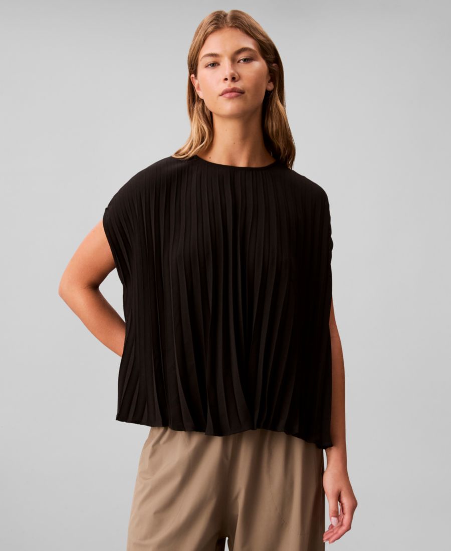 

Женская плиссированная блузка с коротким рукавом Calvin Klein, Black