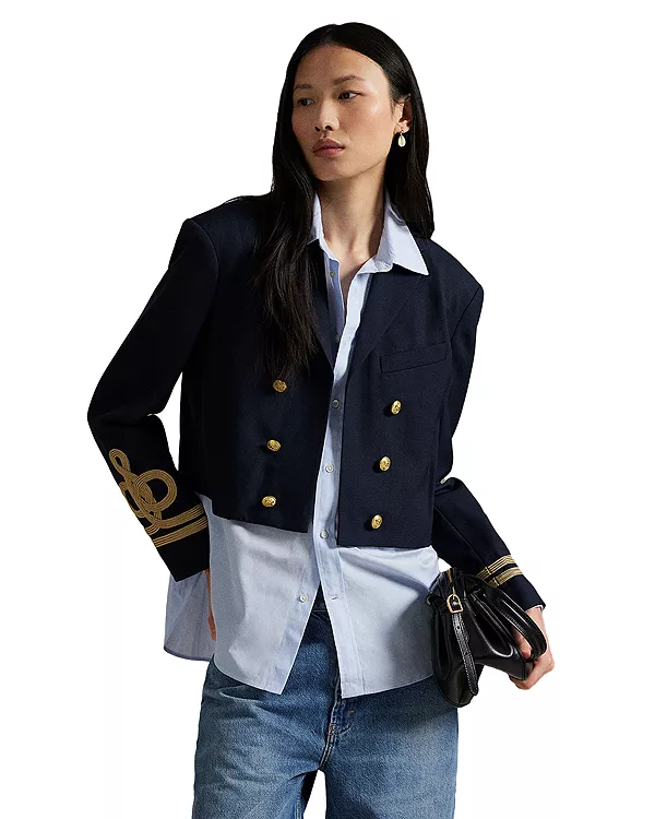 

Двубортный укороченный шерстяной жакет Ralph Lauren, синий