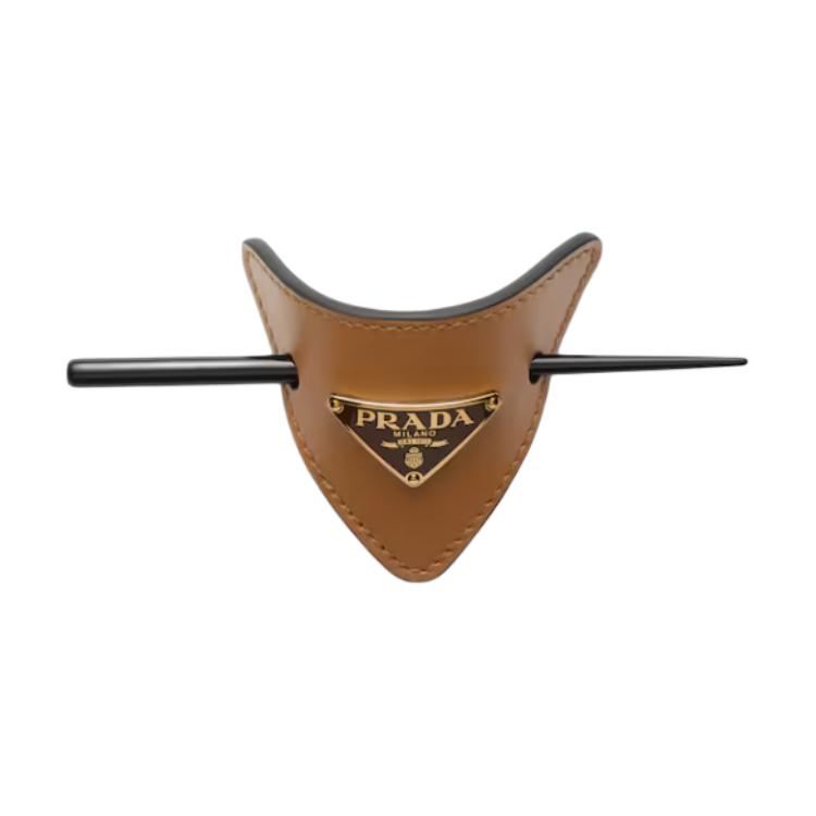 

Кожаная заколка для волос Prada, caramel