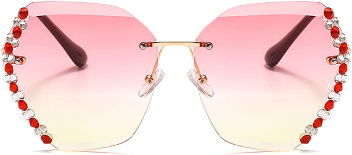 

Солнцезащитные очки без оправы Willochra со стразами, женские, сексуальные, с бриллиантами, квадратной формы, конфетных цветов, градиентные, для вечеринок, женские, Pink Yellow