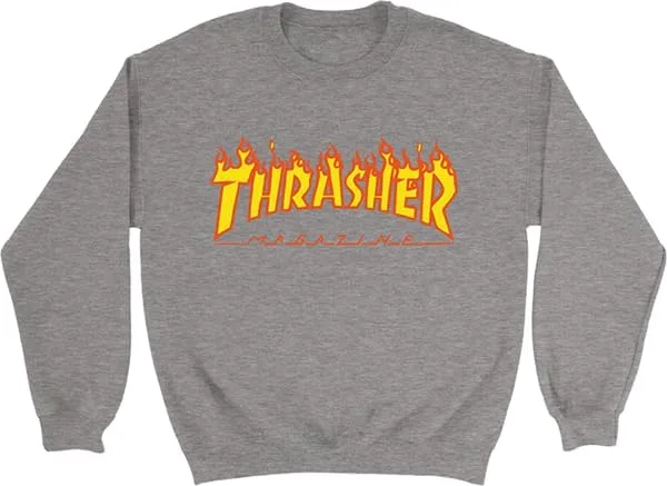 Толстовка Generic Thra.sher Flame Logo Crew Sweatshirt - XLARGE, светло-серый меланж