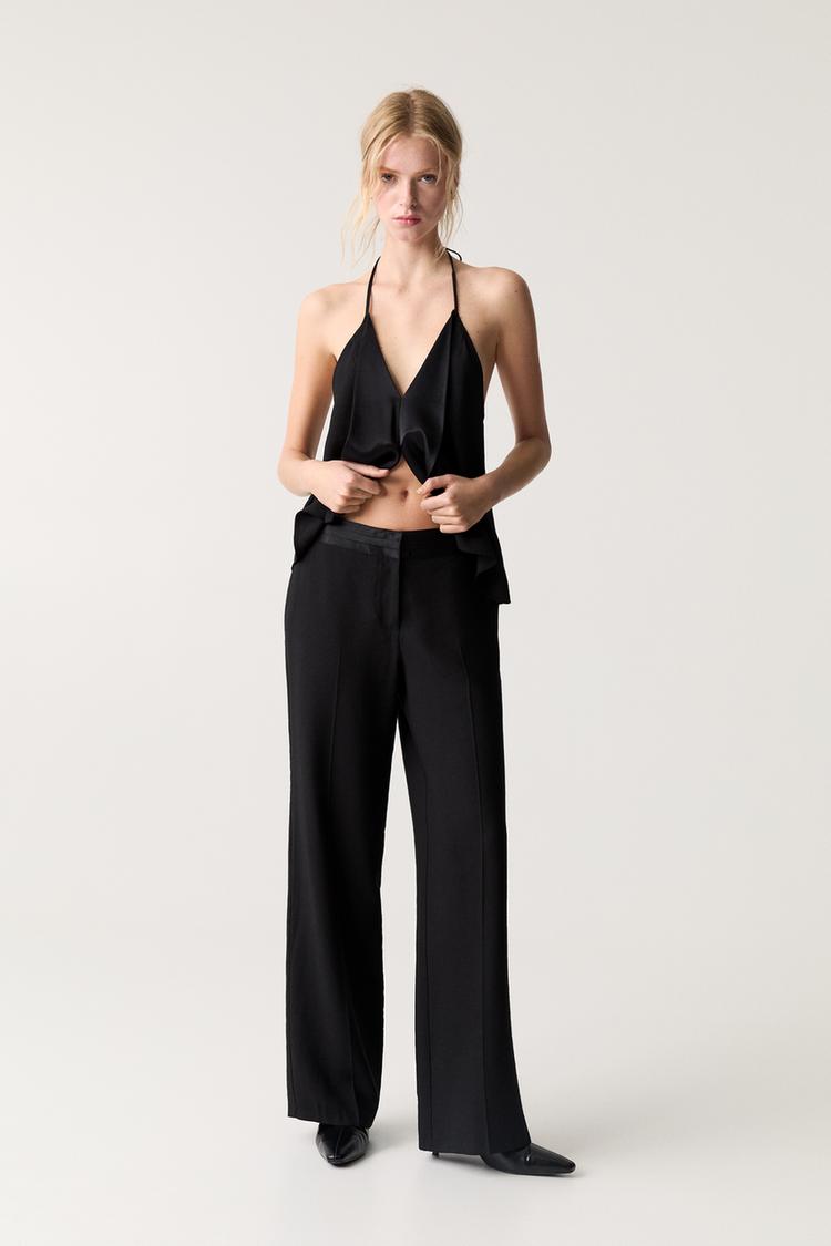 

Элегантные брюки с атласным поясом Pull And Bear, черный
