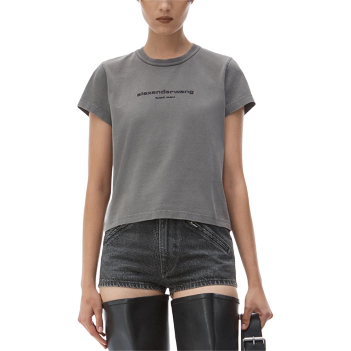 Футболка с аппликацией логотипа Alexander Wang, Washed Granite — фото 3