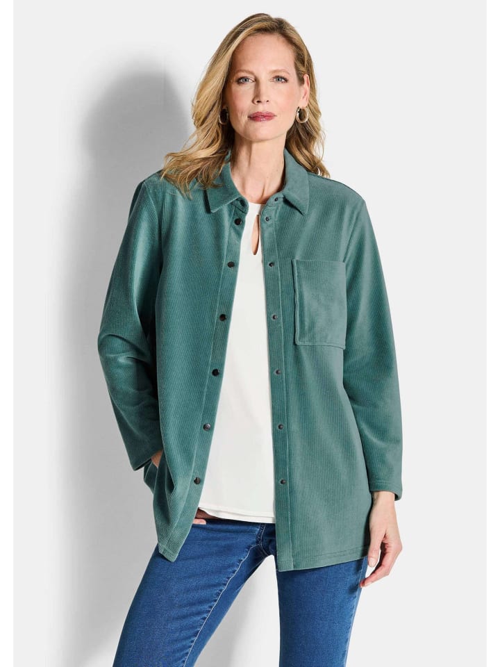 

Вельветовая рубашка, мягкая блузка-рубашка из эластичного материала серо-зеленого цвета GOLDNER