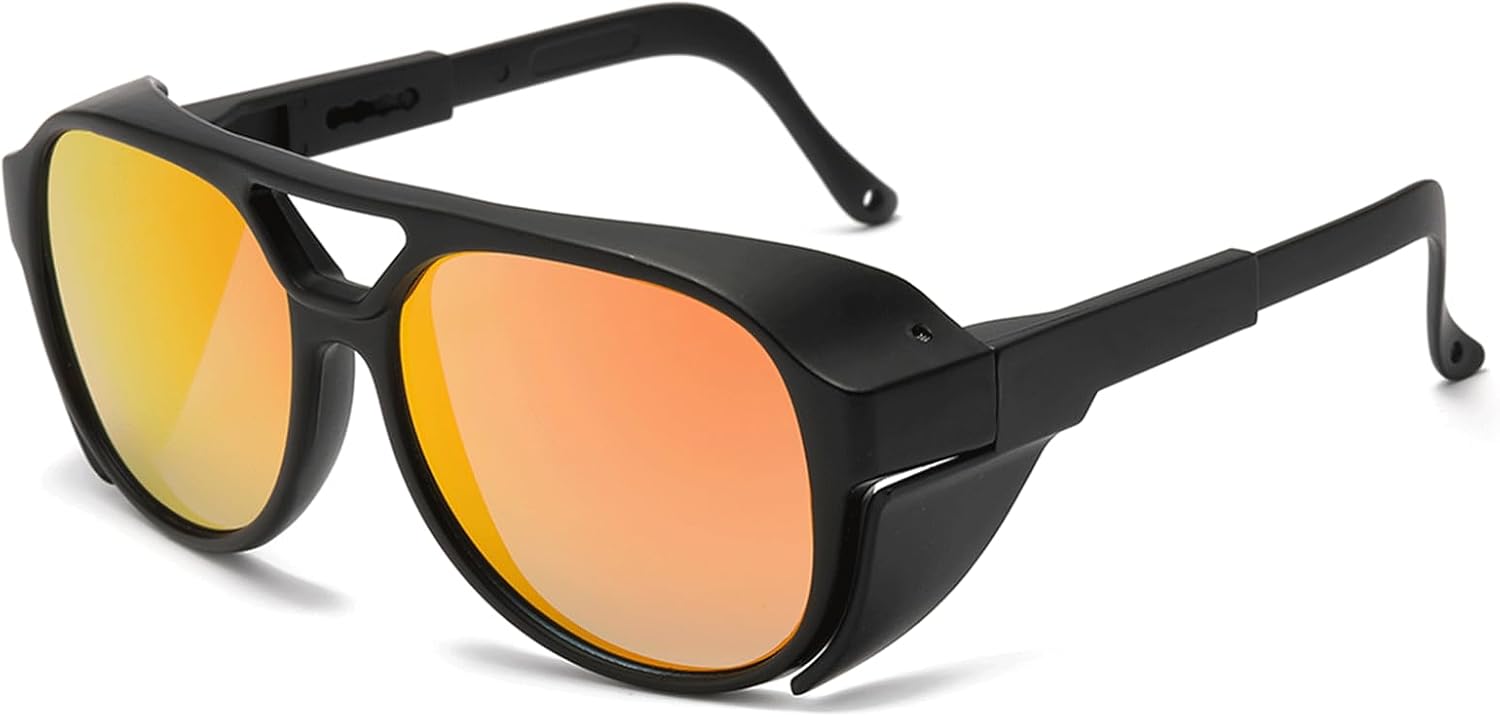 

Поляризованные классические готические солнцезащитные очки в стиле стимпанк YAMEIZE - защита от УФ-излучения, круглые очки в стиле панк для вождения и активного отдыха, подходят для мужчин и женщин, Black Orange