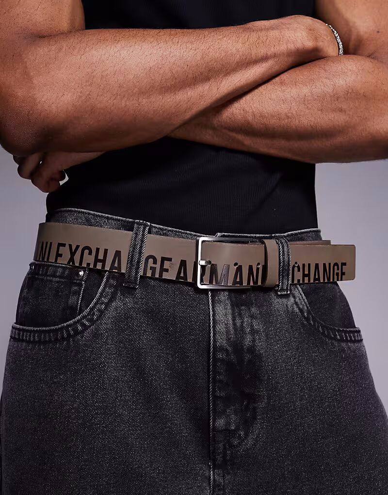 

Кожаный ремень с логотипом Armani Exchange цвета хаки