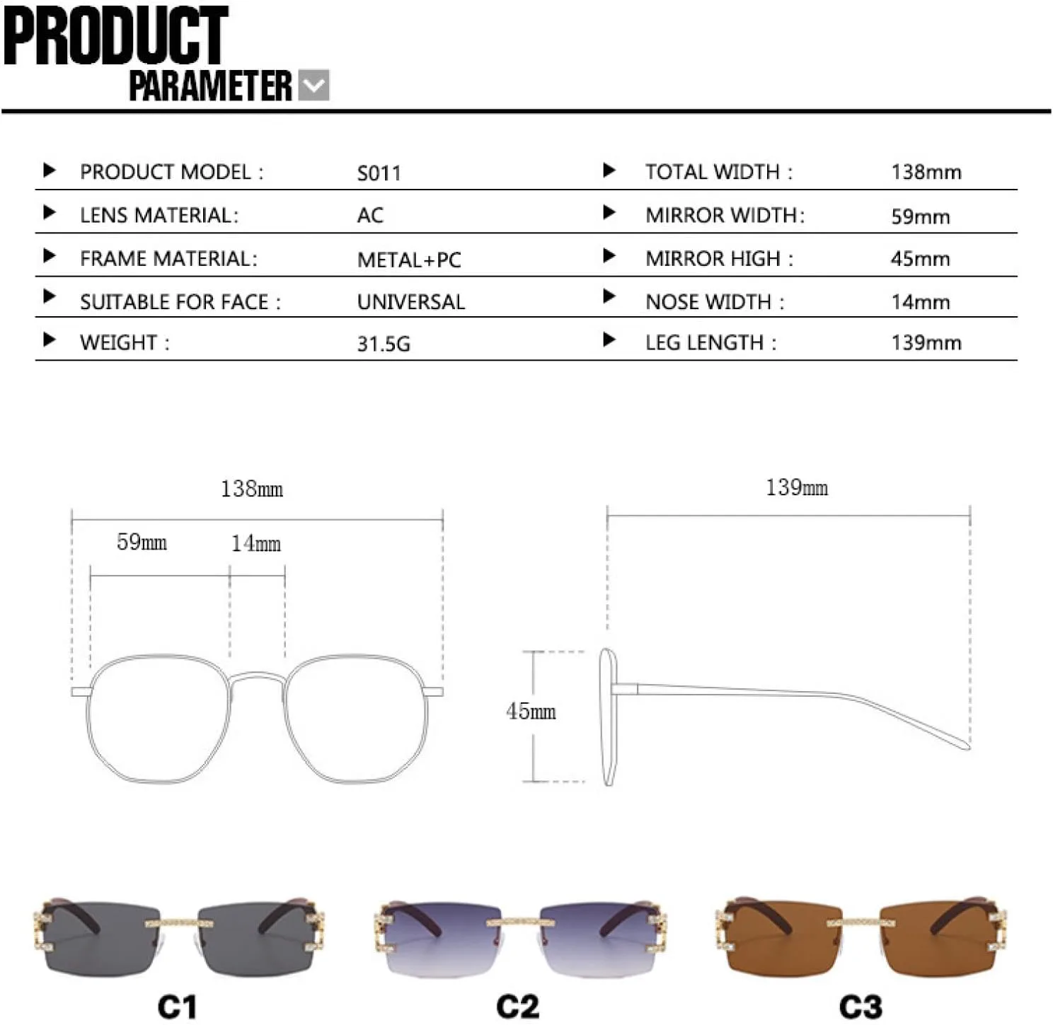 

Солнцезащитные очки для женщин и мужчин, без оправы, с бриллиантами, в стиле ретро, ​​деревянные дужки, цветные линзы, защита от УФ-излучения UV400 UATXTAU, Green