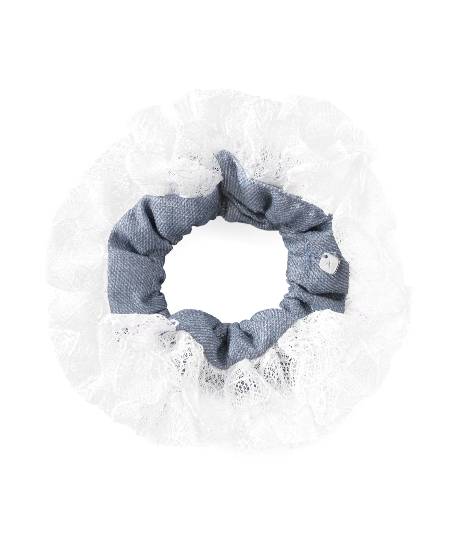 Ободок-резинка для волос джинсовый с кружевом ANEMONE черный — фото 2