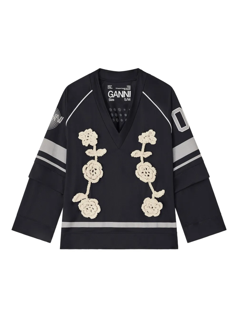 

Топ из джерси в технике кроше GANNI, черный