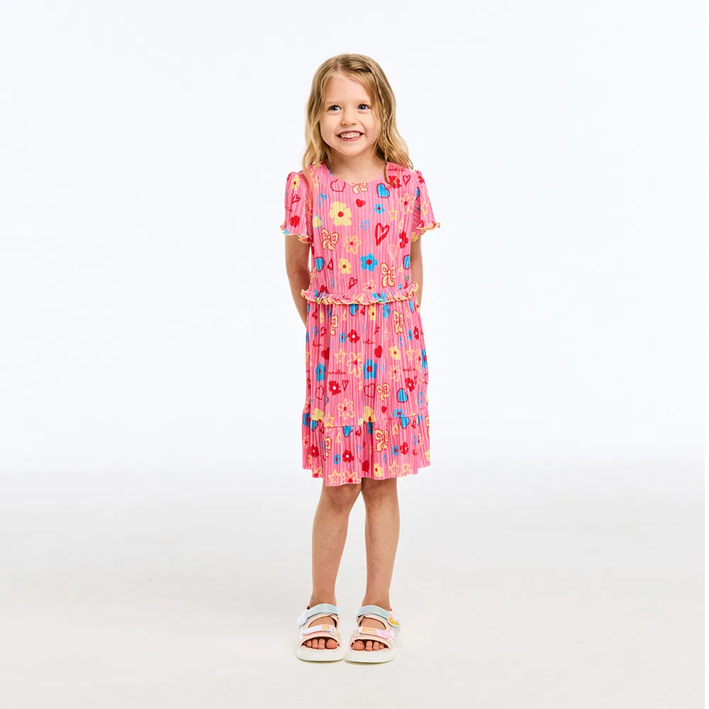 Детское плиссированное платье Pop Heart Bodre розовое от Benetton Kids