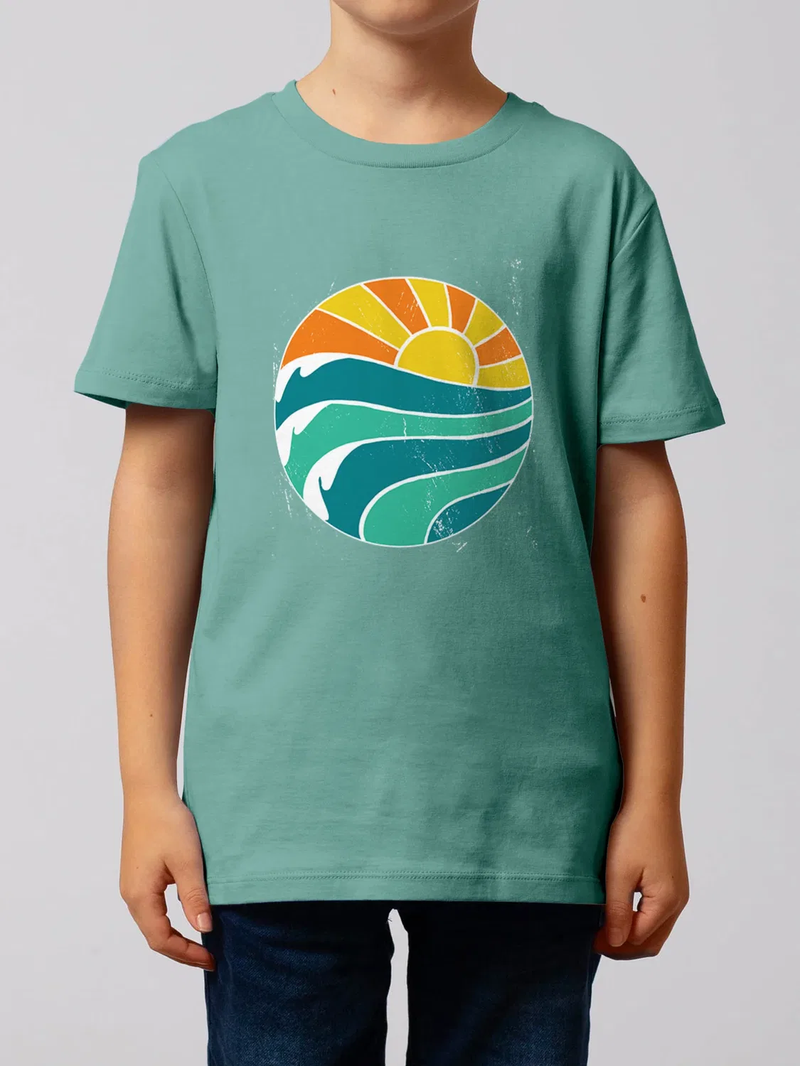 Футболка с принтом Summer Sun, Wat? Apparel, teal monstera