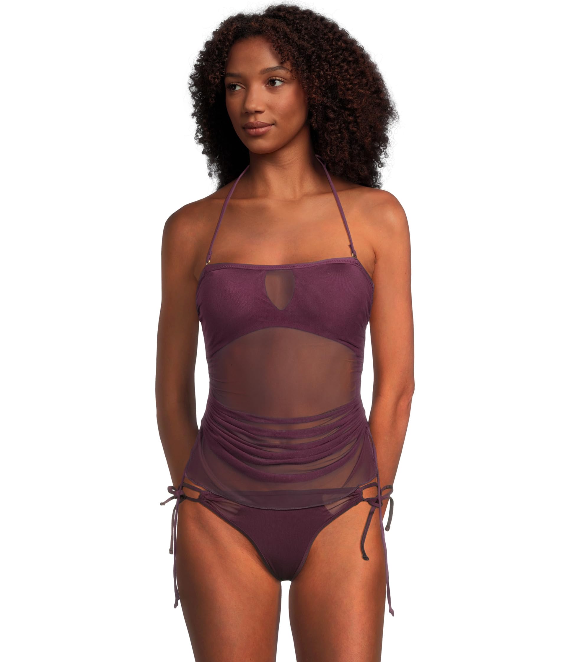 

Пляжный топ BECCA Muse Hadlee Bandeau Mesh Overlay Tankini Top, Aubergine