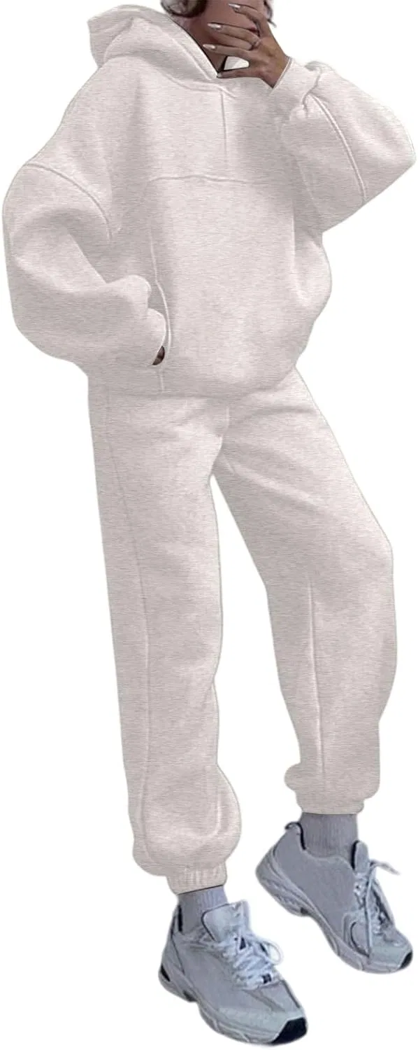 Женский спортивный костюм из двух предметов с капюшоном, бренд Generic, Light Gray