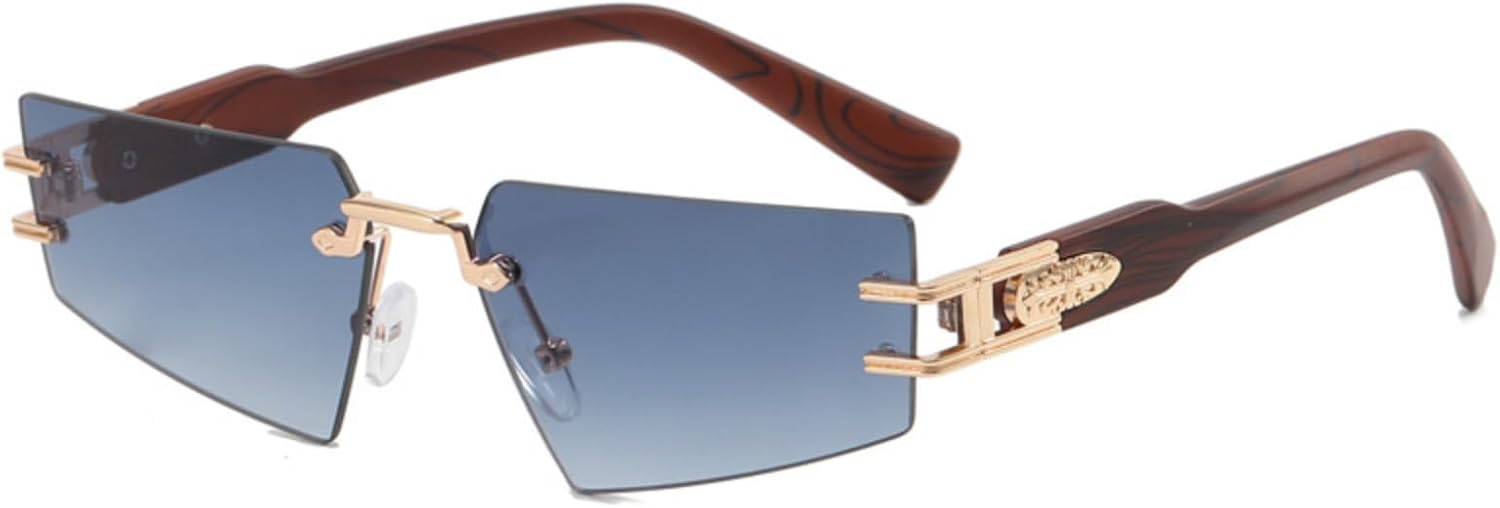 

Солнцезащитные очки с индивидуальной отделкой под дерево, солнцезащитные очки без оправы, квадратные солнцезащитные очки с защитой от УФ-излучения UV400 RAYPUR, Double Blue