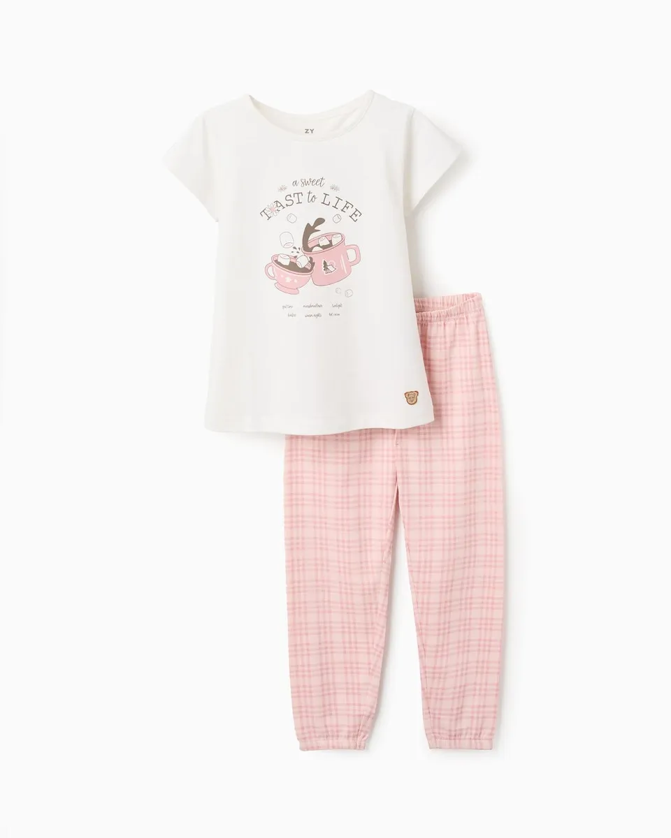 

Детская пижама 100% хлопок с принтом и клетчатым узором Zippy, белый/розовый