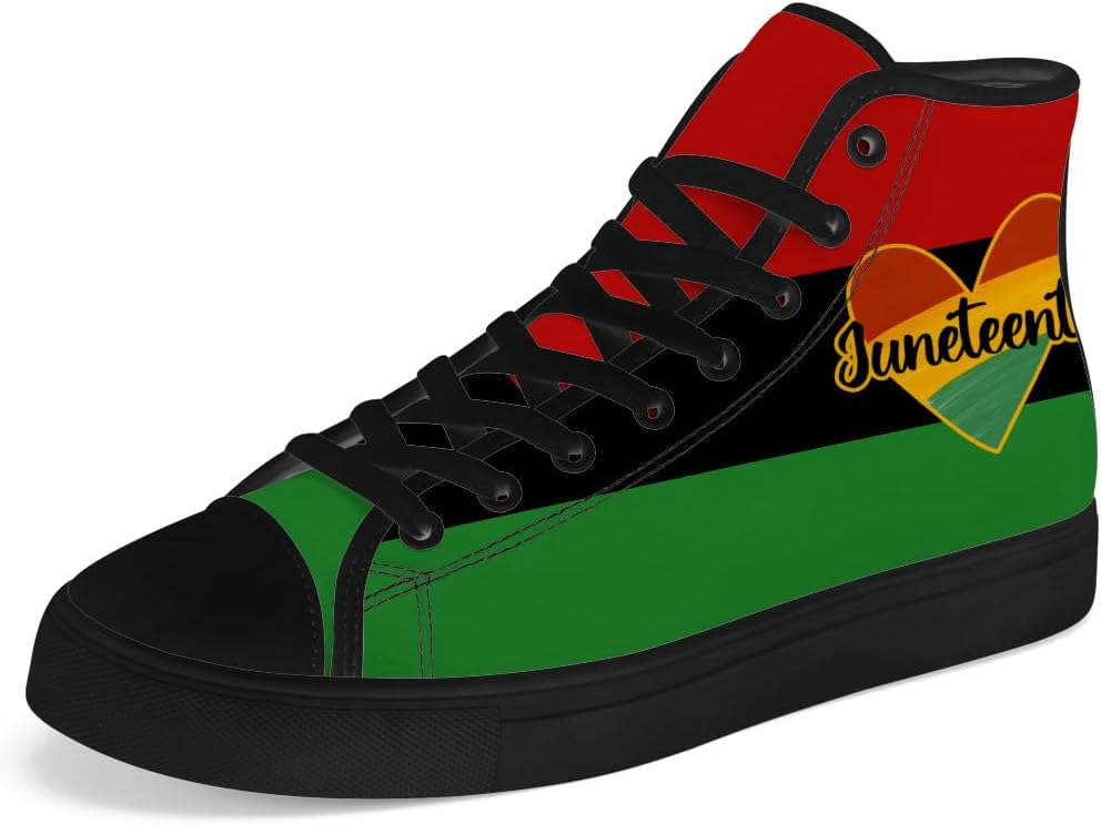 

Кеды на высокой подошве chebing Juneteenth с пан-африканским флагом для мужчин и женщин, высокие кроссовки на шнуровке, повседневная обувь, подарок для папы и мамы, черный/красный/зеленый