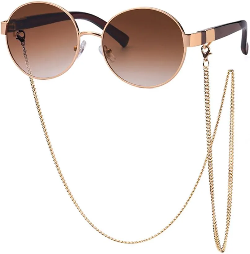 

Женские солнцезащитные очки с цепочкой, модные, новые, роскошные, круглые, классические, для активного отдыха, мужские, ретро, ​​для вечеринок, походов TYUVIVO, C2