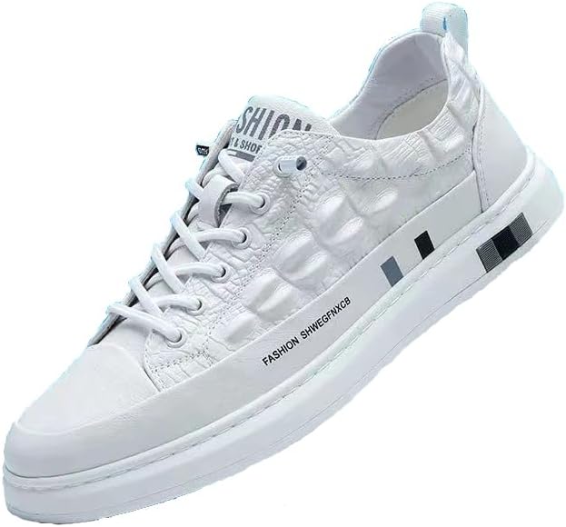 

Мужские кроссовки Boxpopla из веганской кожи с эластичной шнуровкой, повседневные, низкие, с крокодиловым тиснением, дышащие, модные, для прогулок и спорта, белый