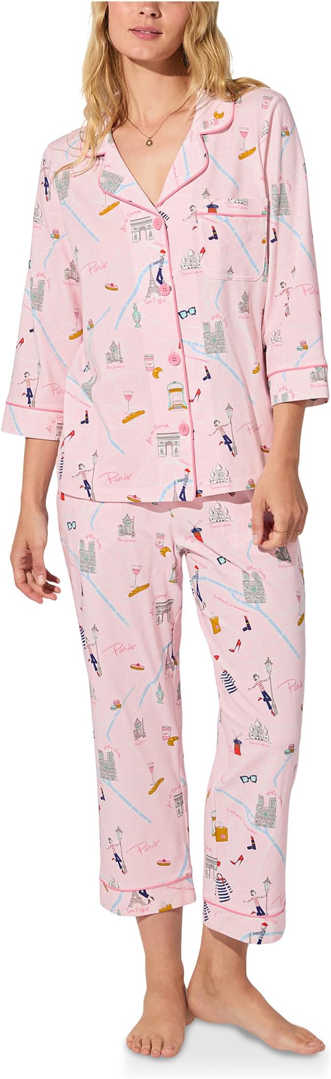 

Пижама Bedhead PJs 3/4 Sleeve Classic Stretch Jersey Cropped Pj Set, цвет 48 Hrs In Paris