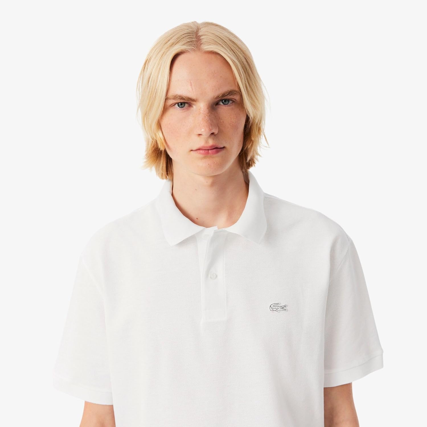 Мужская повседневная официальная поло-рубашка Lacoste из плотной ткани свободного кроя, белый — фото 2