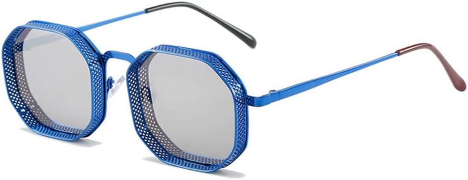 

Ретро металлические стимпанк многоугольные полые солнцезащитные очки для женщин, модные зеркальные градиентные очки, защита от УФ-излучения UV400, мужские панк-солнцезащитные очки generic, Blue Silver Mirror