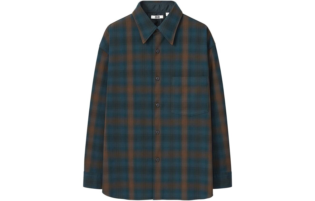 

Рубашка унисекс темно-синяя Uniqlo, темно-синий