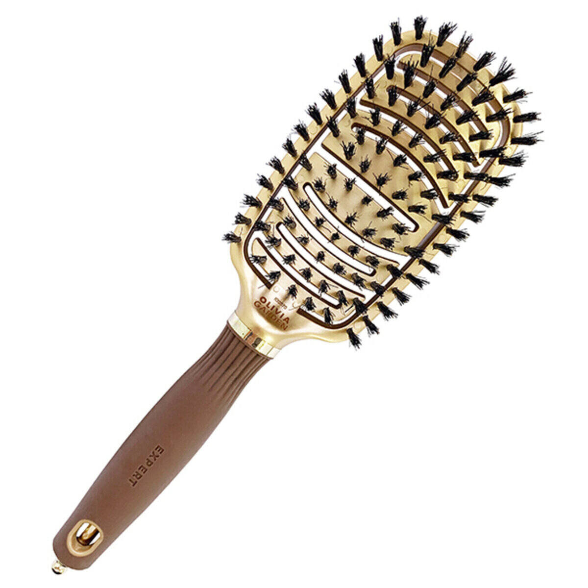 

Olivia Garden Expert Care Flex Boar Bristles Gold&Brown, гибкая термокерамическая щетка с щетиной кабана и ионизацией