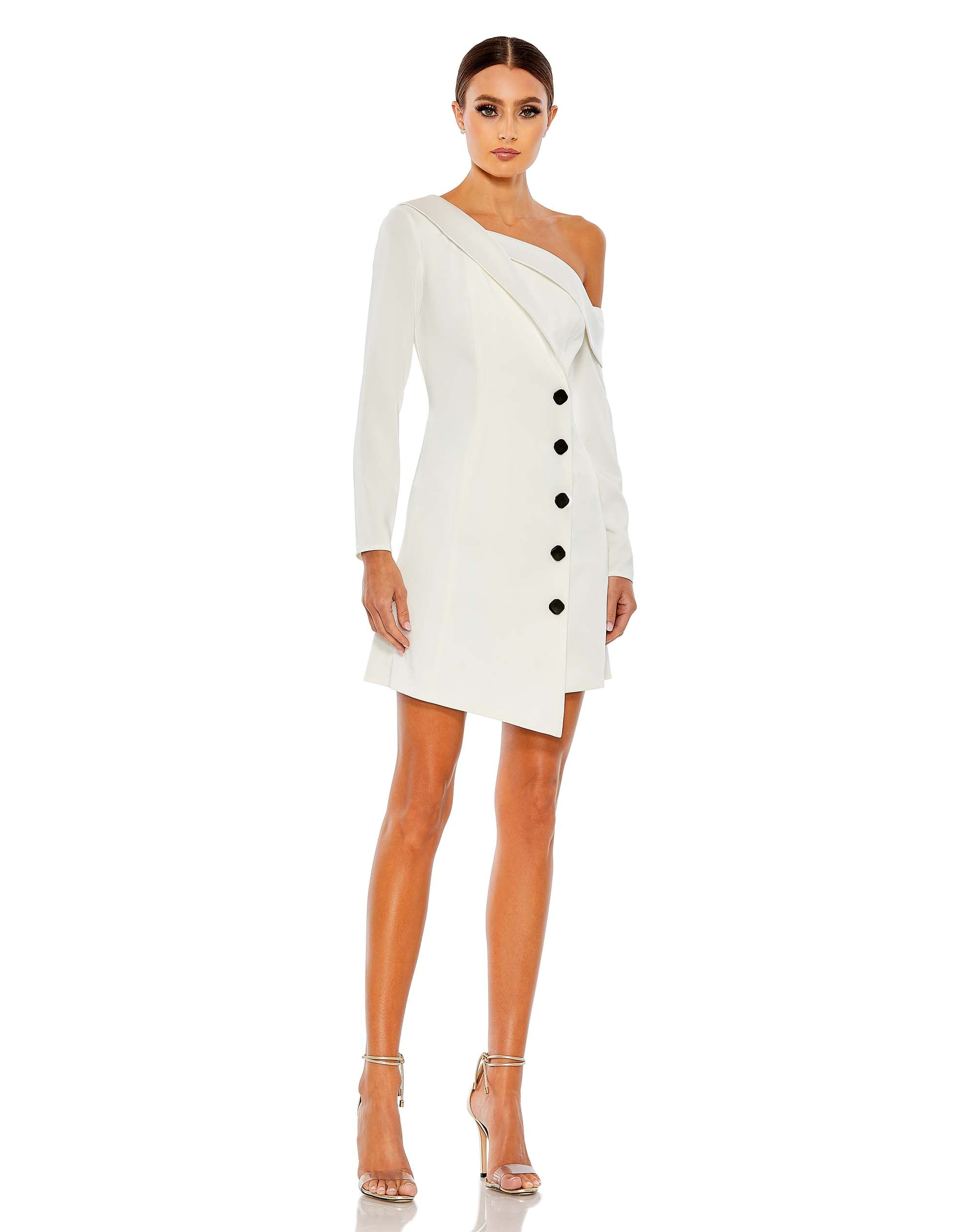 

Мини-платье с заниженной линией плеч в стиле смокинг Ieena for Mac Duggal, белый