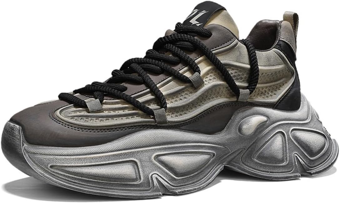 

Мужские кроссовки Y2K с дерзким современным дизайном, верх из кожи и сетки, удобные и дышащие, для ходьбы, с увеличением роста на 4 см, для повседневной носки Zixcplaz, серый