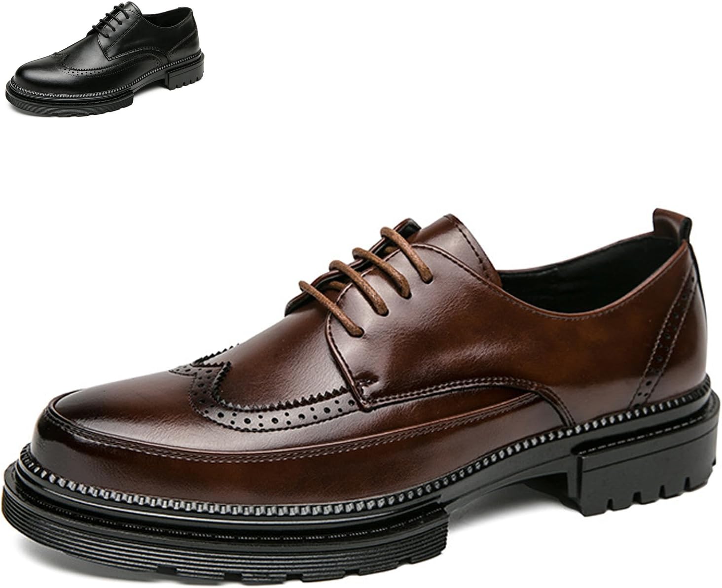 

Мужские кожаные туфли-оксфорды на шнурках для делового стиля, модные классические туфли с закругленным носком Брок, удобные нескользящие лоферы для вождения и прогулок, свадебные туфли Amazideal, коричневый