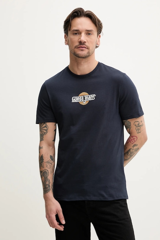 

Хлопковая футболка Guess Jeans, темно-синий