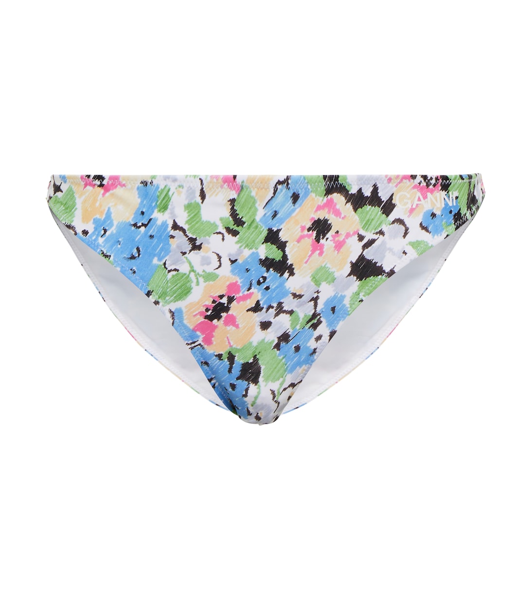 

Плавки бикини с цветочным принтом и низкой талией Ganni, Floral Azure Blue