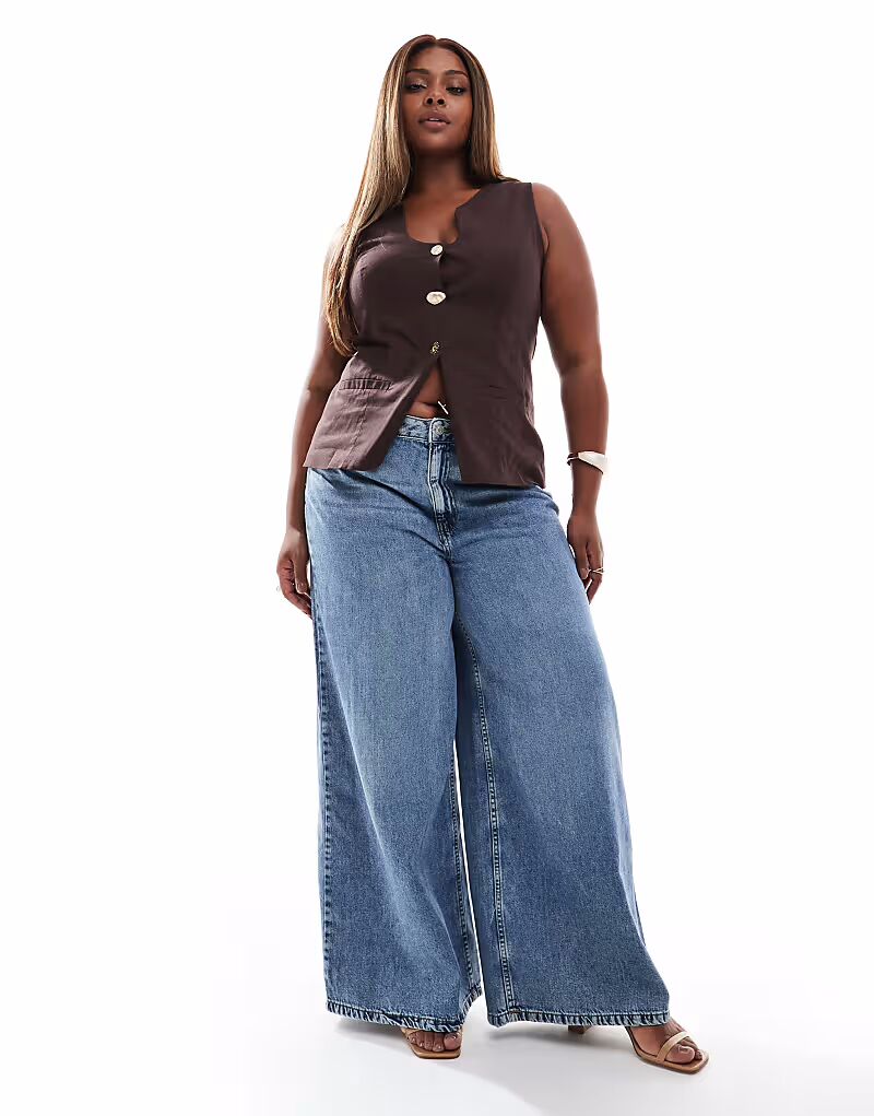 

Широкие джинсы ASOS DESIGN Curve в средне-голубом цвете - MBLUE ASOS Curve