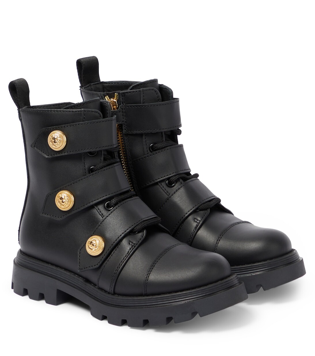 

Украшенные кожаные ботинки Balmain Kids, черный