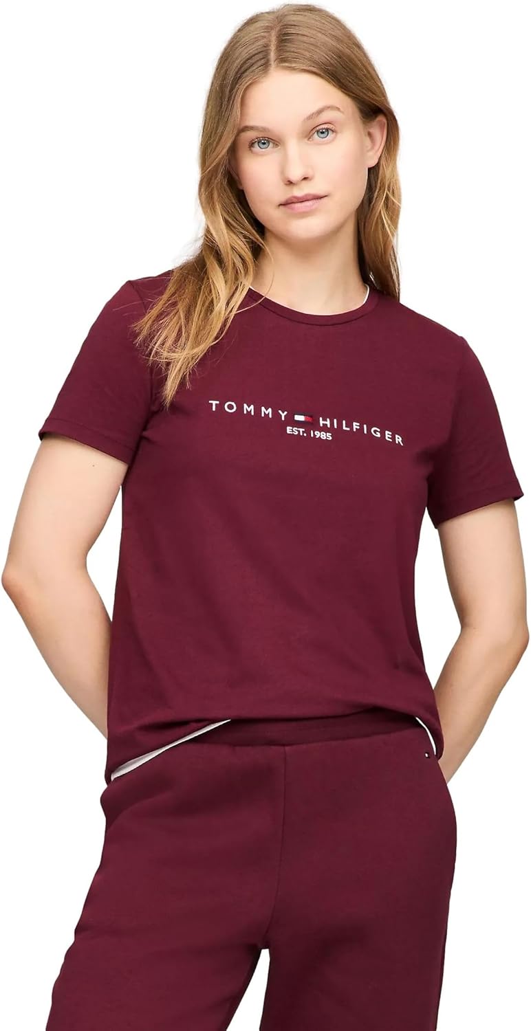 

Женская футболка с полосатым логотипом Tommy Hilfiger, Embroidered-Logo Deep Rouge, Красный, Женская футболка с полосатым логотипом Tommy Hilfiger, Embroidered-Logo Deep Rouge