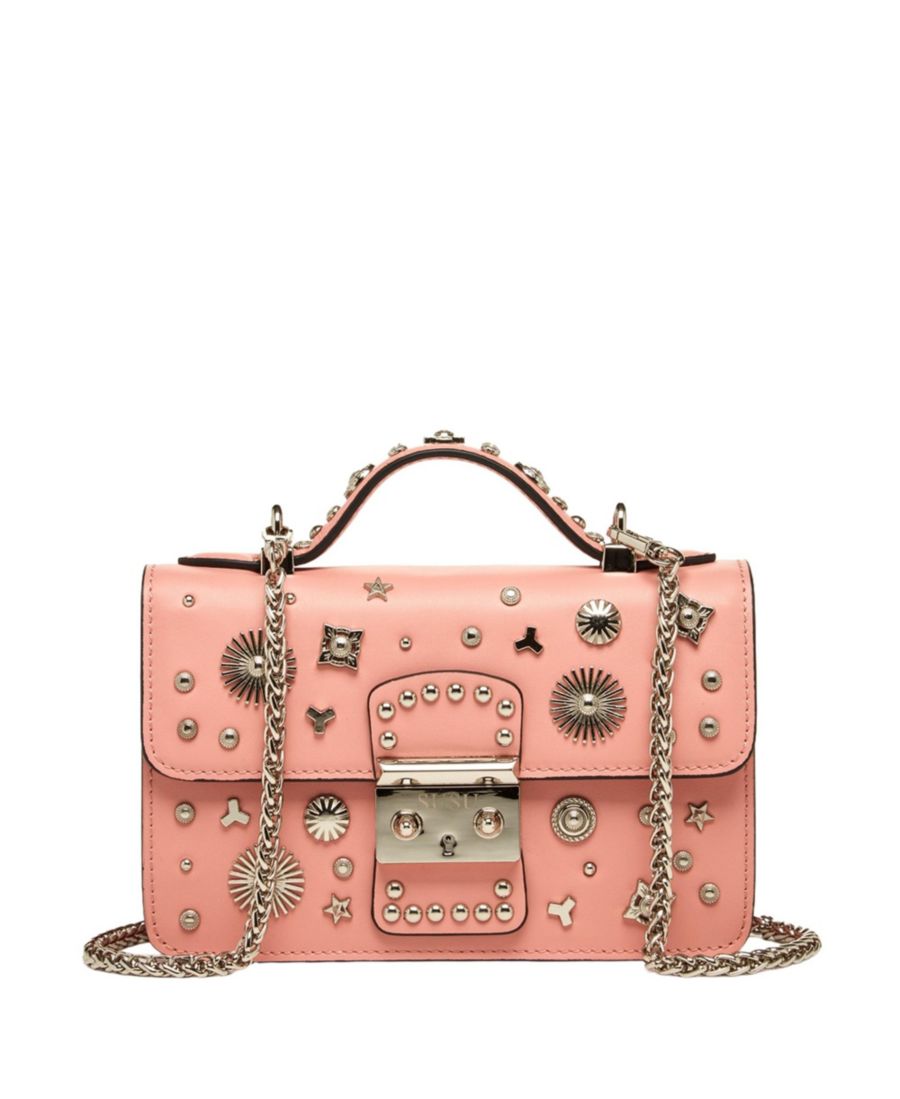

Маленькая кожаная сумка через плечо, украшенная заклепками, с верхней ручкой, структурированная сумка SUSU, Pink