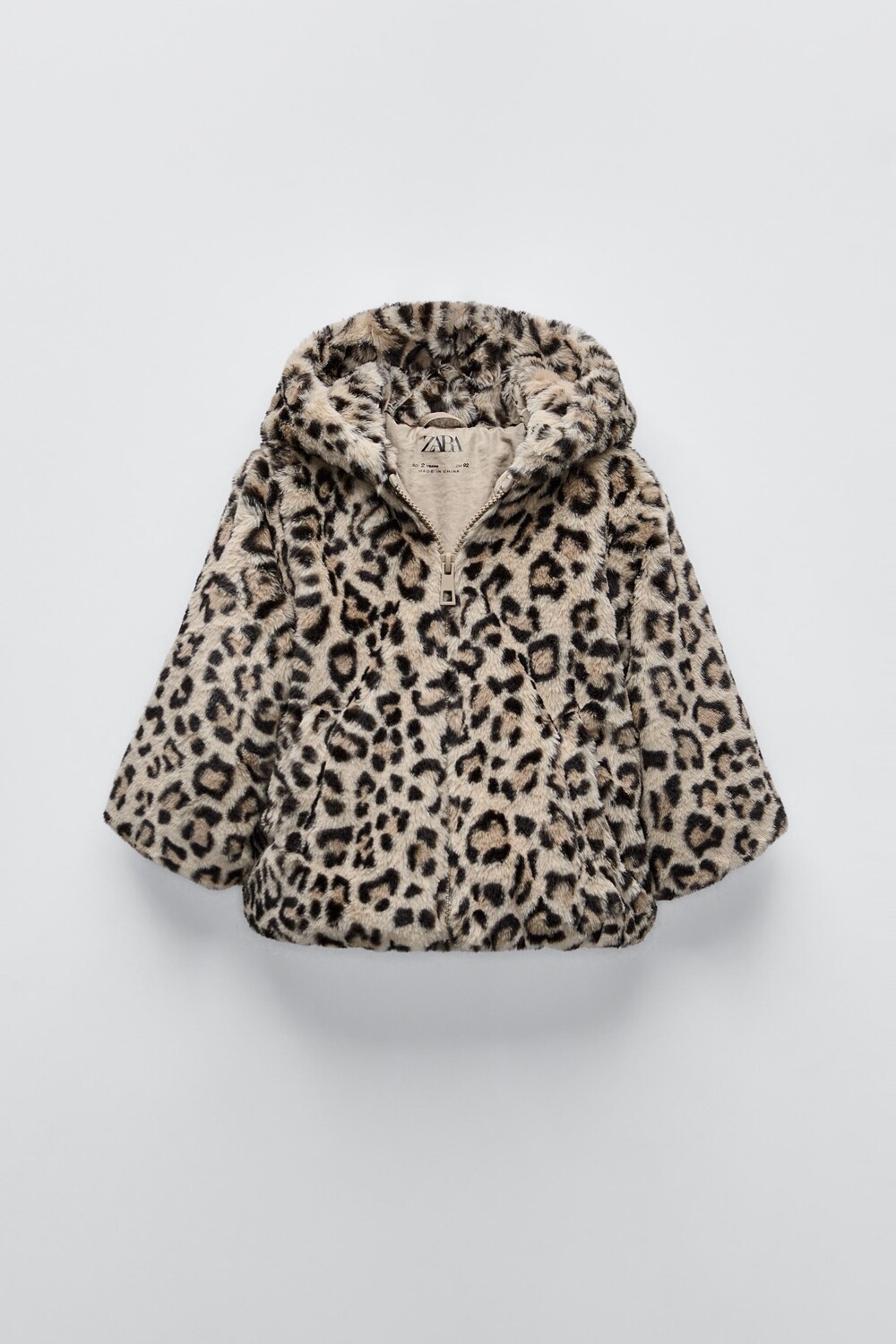 

Куртка из искусственного меха с капюшоном ZARA, цвет leopard