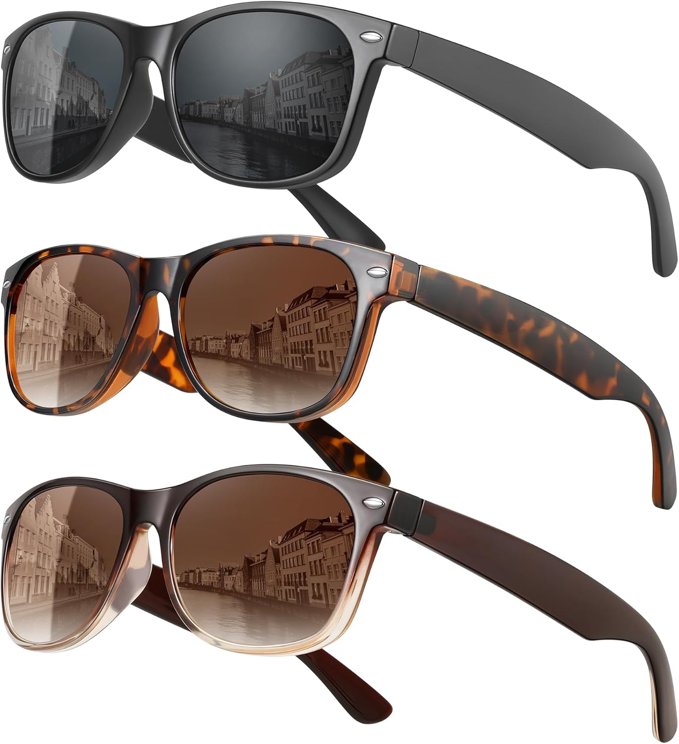 

Классические поляризованные солнцезащитные очки MEETSUN для женщин и мужчин, модные ретро-очки для вождения, защита от УФ-излучения (3 шт.), (3 Pack) Black/Leopard Brown/Brown Gradient