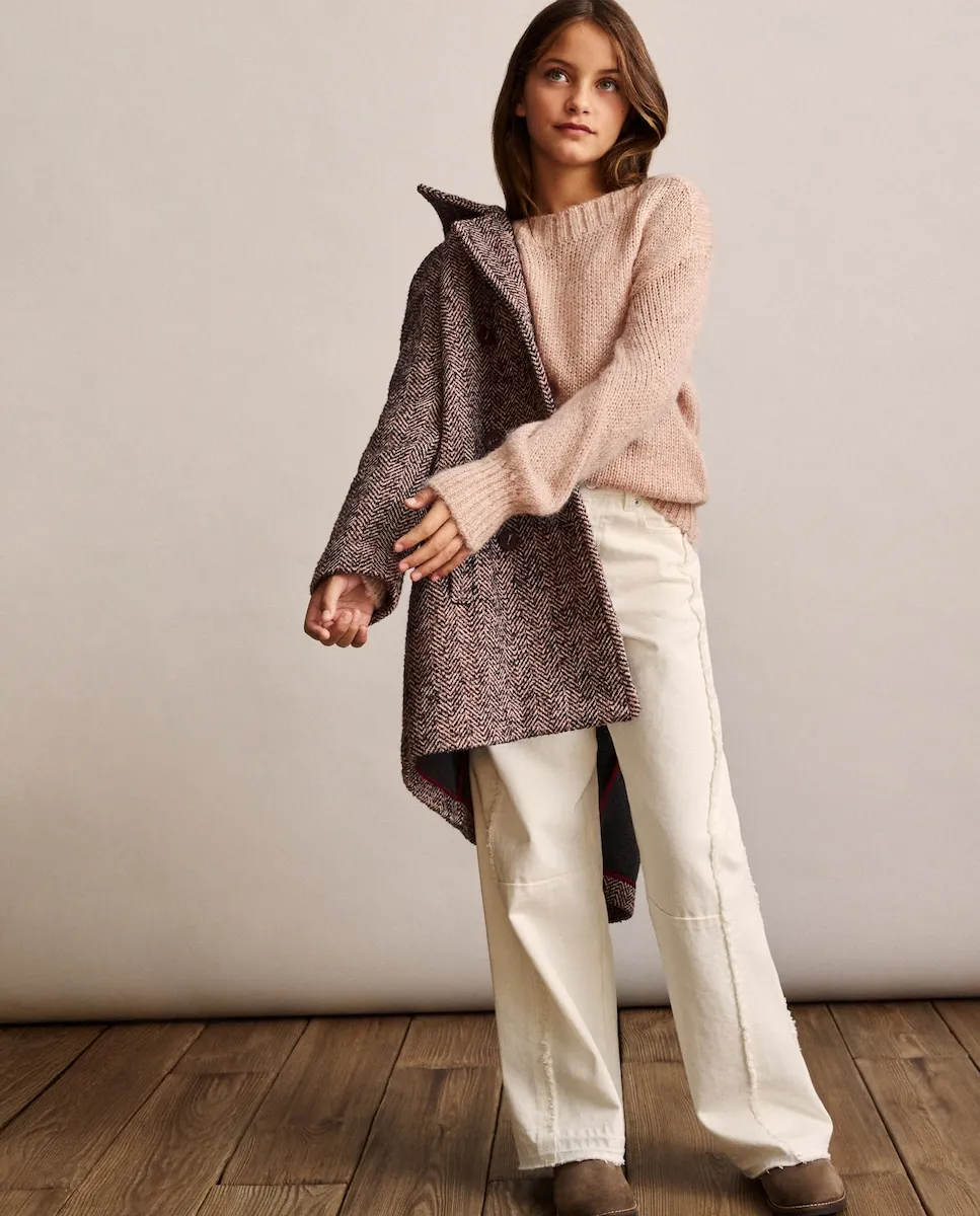 

Детский оверсайз джемпер с открытой вязкой и лодочным вырезом Coconut El Corte Inglés, бежевый