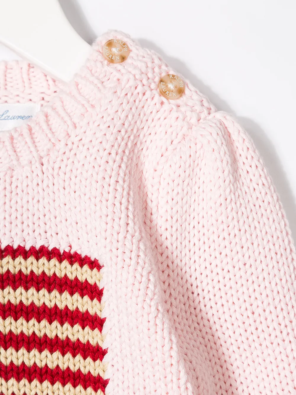 Трикотажный свитер с узором флага Polo Ralph Lauren Kids, розовый — фото 3