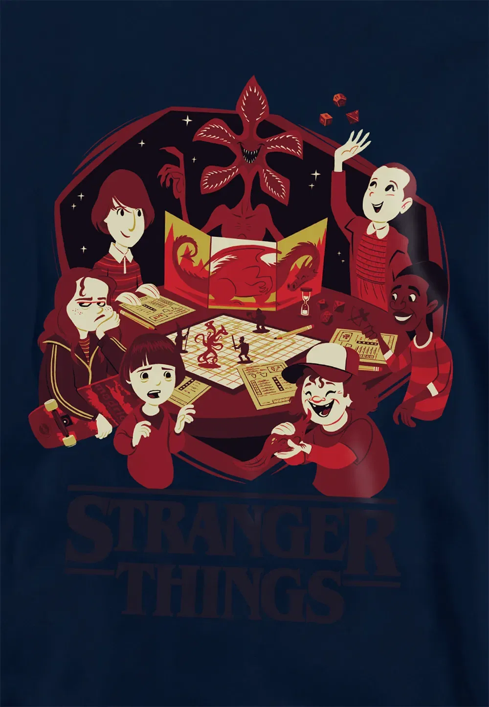 Детский худи Stranger Things с принтом, поликоттон, темно-синий, темно-синий — фото 2