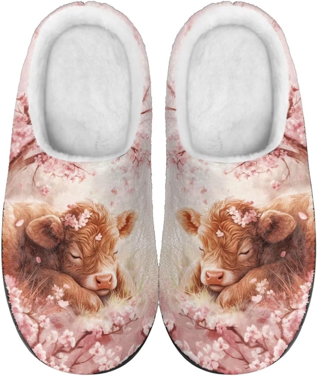 

Домашние тапочки Binienty для женщин и мужчин, пушистые, для дома и улицы, удобные, с противоскользящей подошвой, Plum Blossom Cow