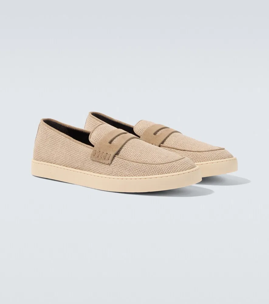 Лоферы с отделкой из плетеной замши Canali, бежевый