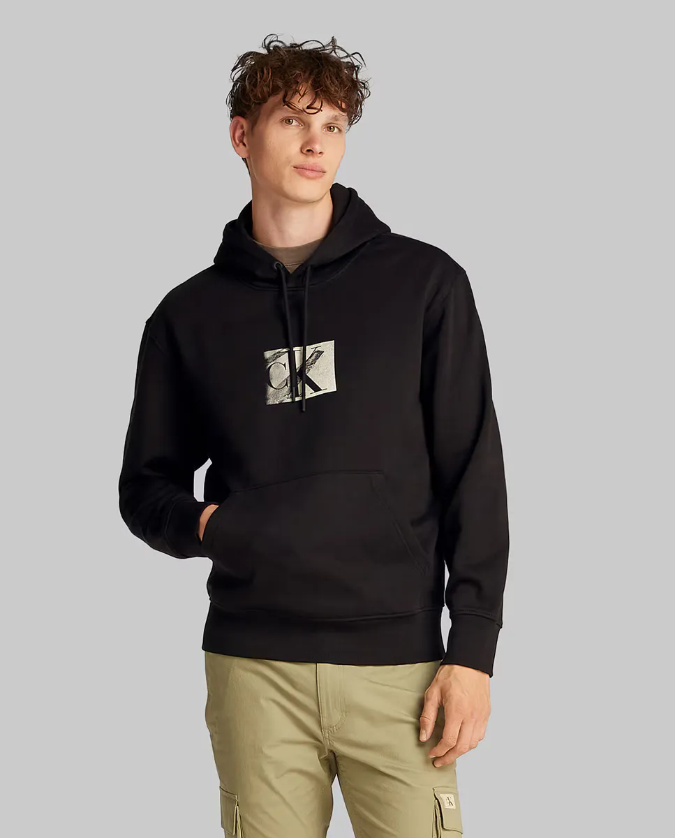 

Мужская толстовка с капюшоном и монограммой Calvin Klein Jeans, черный