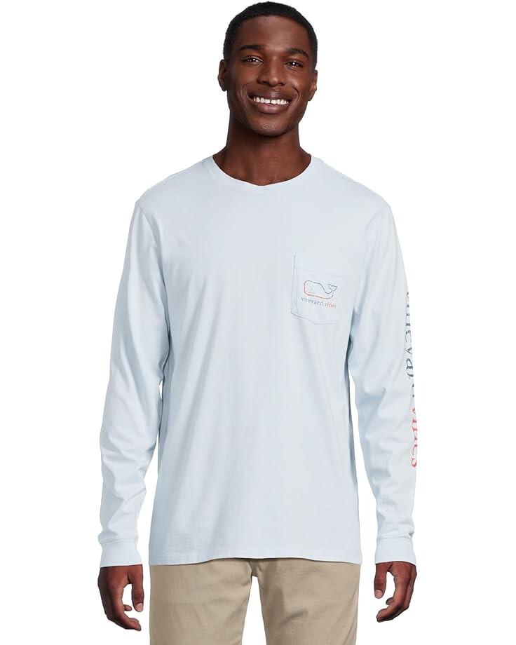 

Футболка Vineyard Vines Long Sleeve Burgee Vintage Whale Pocket Tee, цвет Pale Sky