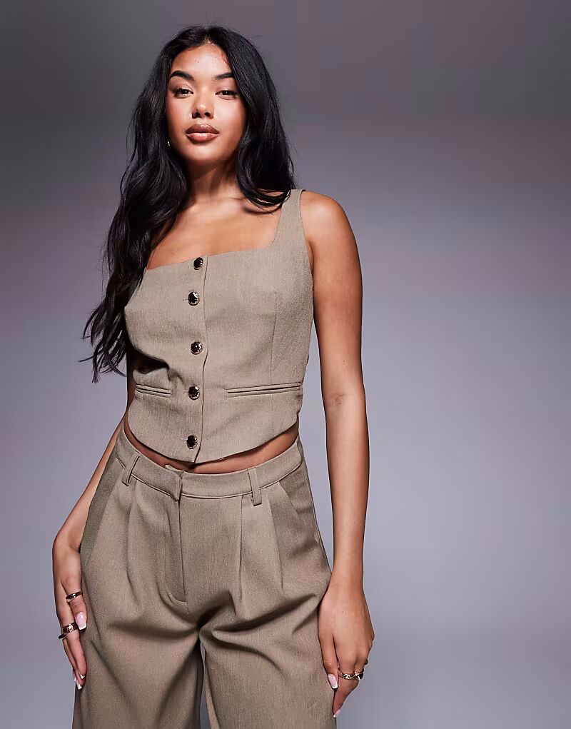 

Эксклюзивный топ с квадратным вырезом и золотыми пуговицами спереди, цвет: выбеленный коричневый Kaiia