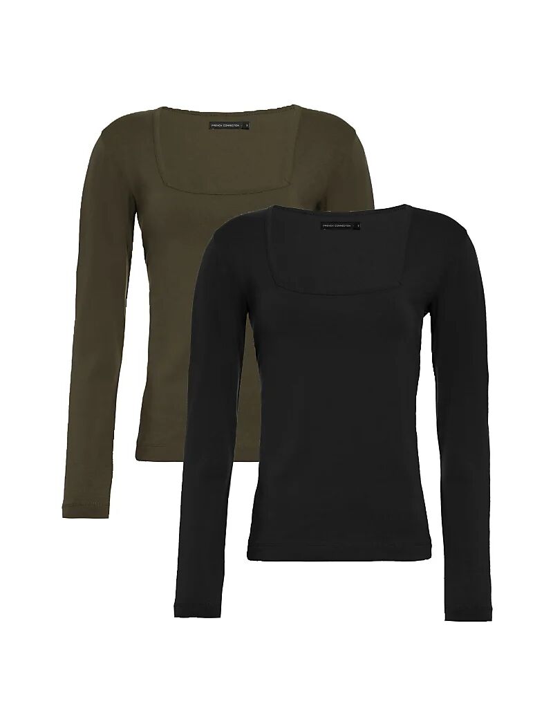 

Набор из 2 хлопковых лонгсливов с квадратным вырезом и длинными рукавами цвета хаки от French Connection