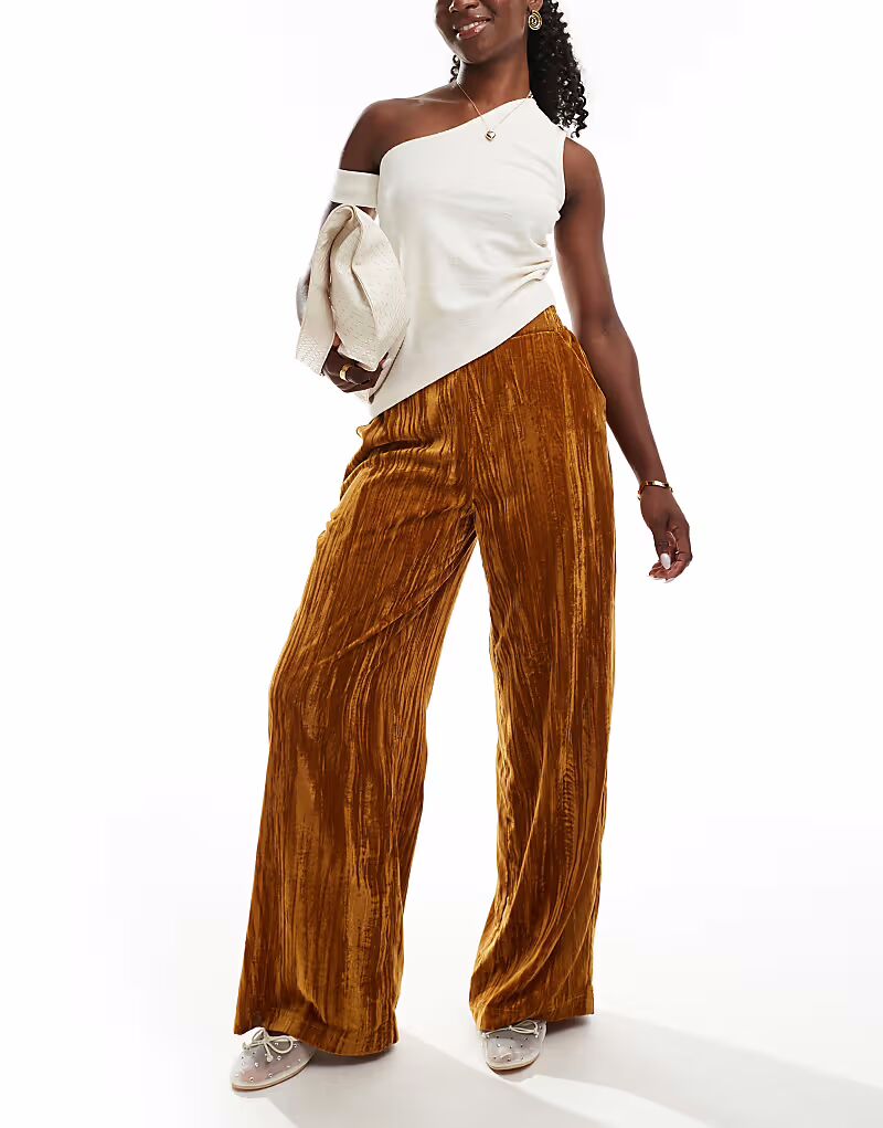 

Брюки из жатого бархата золотистого цвета Asos Design