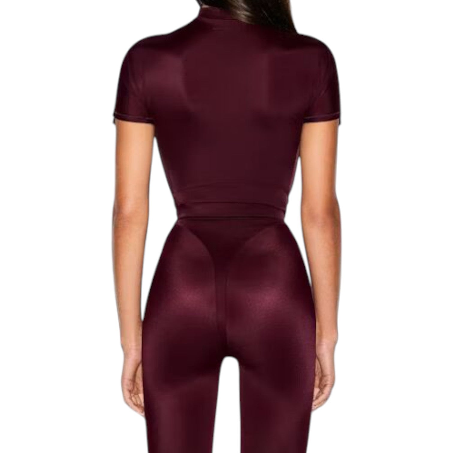 Топ (WMNS) Nike x SKIMS Shine Mock-Neck Short-Sleeve Top 'Currant' — фото 3