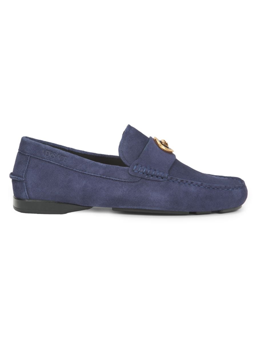 

Замшевые лоферы с логотипом Versace, цвет Blue Gold